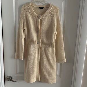 Theory Cream Cardigan Sweater with Ribbed Detailing
